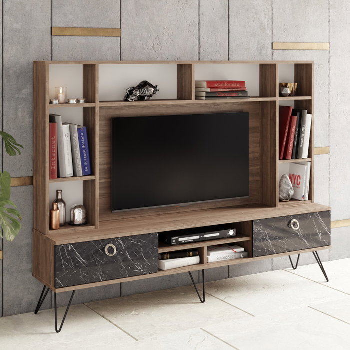 Hanah Home Lorenz Mueble de TV Nogal y Negro Hanah Home Lorenz Mueble de TV Nogal y Negro